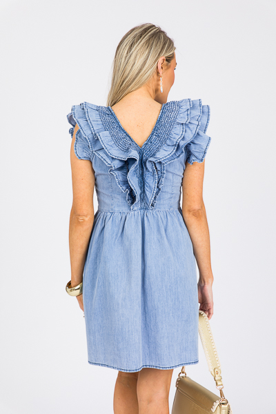 Pink Denim Ruffle Dress - New Arrivals - The Blue Door Boutique