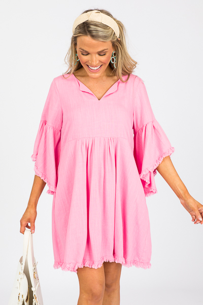 Bell Sleeve Linen Dress, Bubble Pink