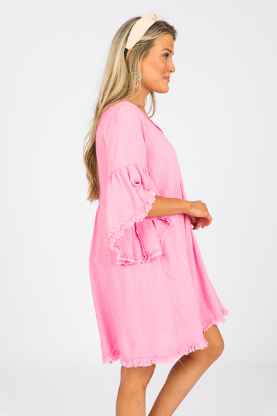 Bell Sleeve Linen Dress, Bubble Pink