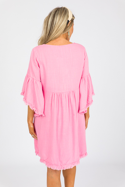 Bell Sleeve Linen Dress, Bubble Pink