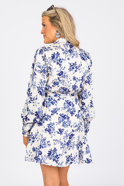 Satin Floral Wrap Dress, Navy