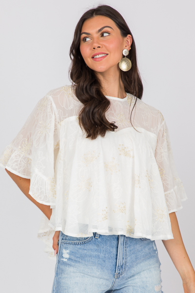Stitched Flowers Blouse, Ivory