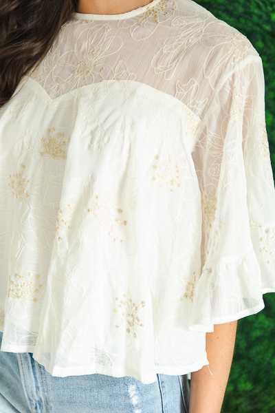 Stitched Flowers Blouse, Ivory