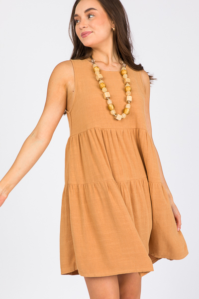 Linen Tiered Dress, Caramel