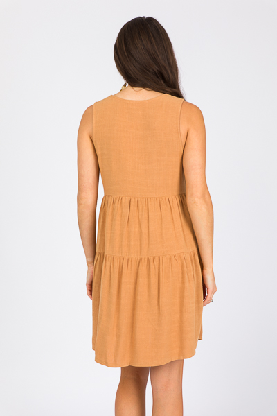 Linen Tiered Dress, Caramel