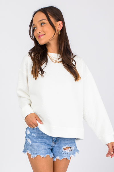 Solid Texture Sweatshirt, White
