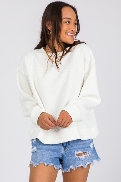 Solid Texture Sweatshirt, White
