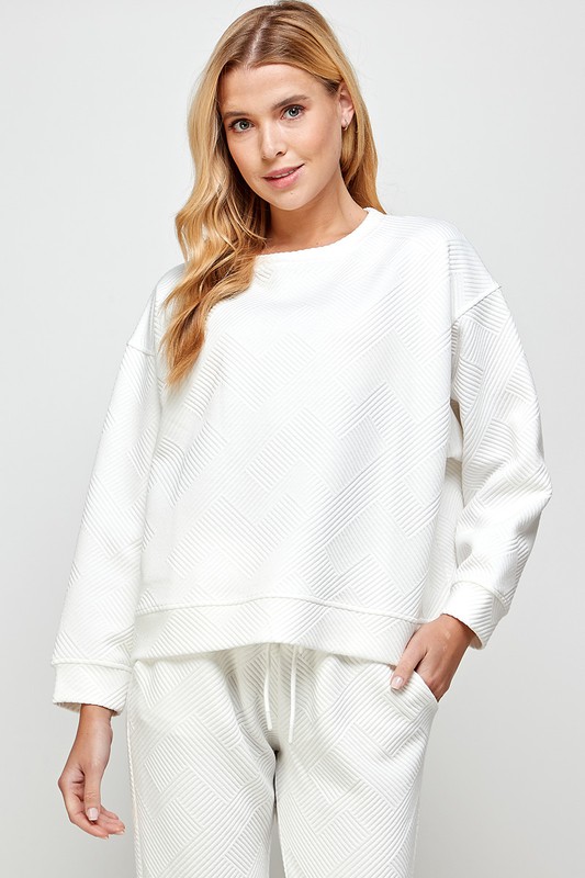 Solid Texture Sweatshirt, White