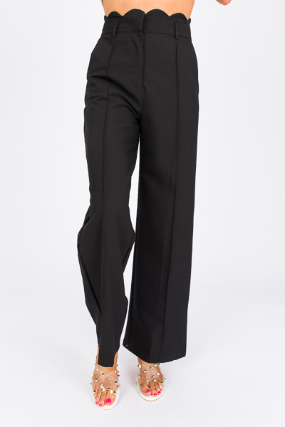 Scallop Waist Trousers, Black