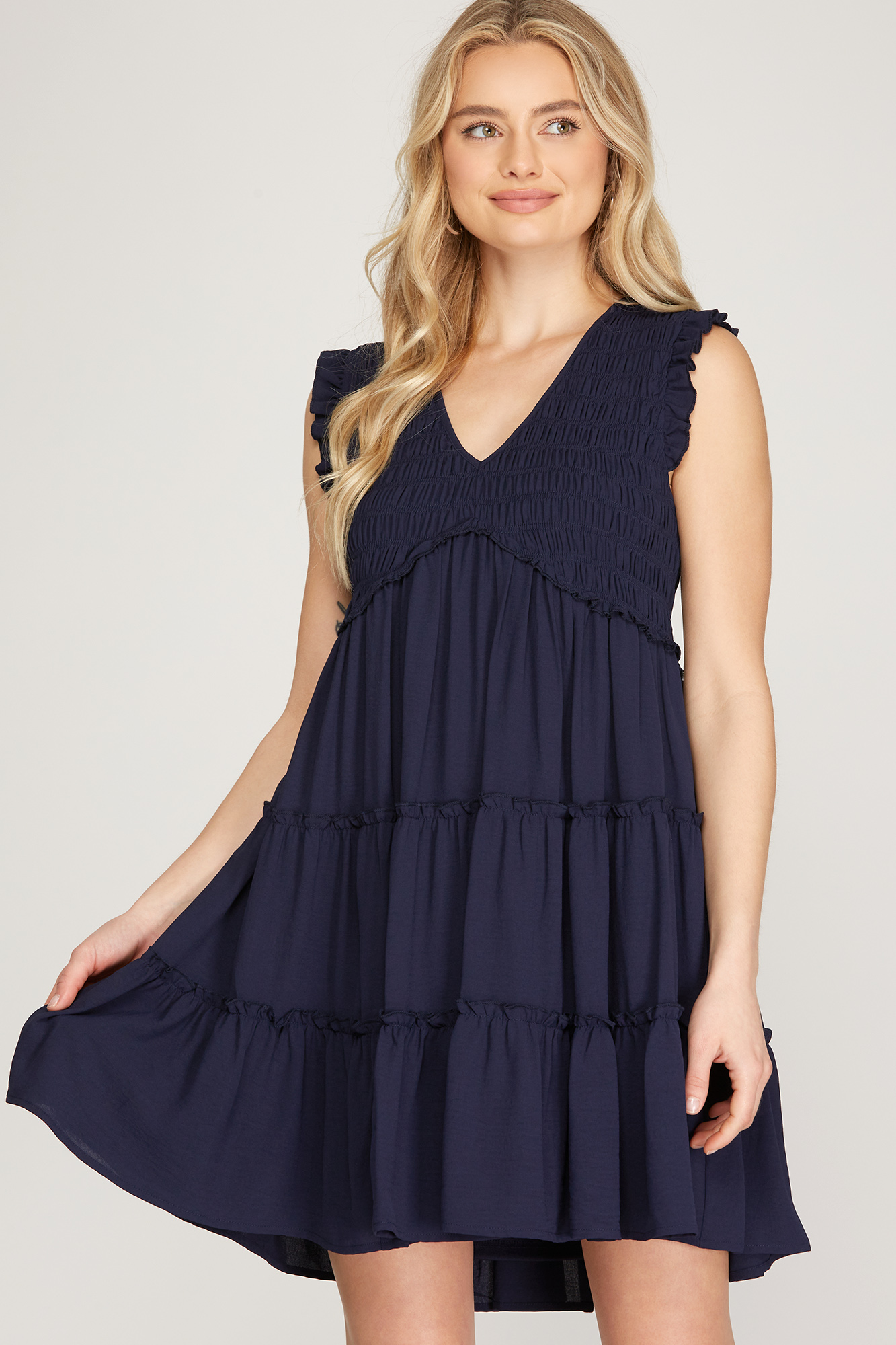 Ellie Ruffled Dress, Navy