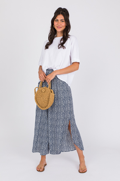 Slit Leopard Flowy Pants, Blue