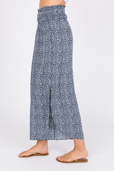 Slit Leopard Flowy Pants, Blue