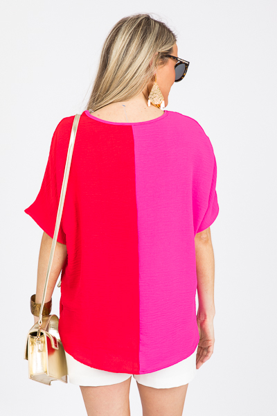 Boxy Two-Tone Blouse, Red Combo