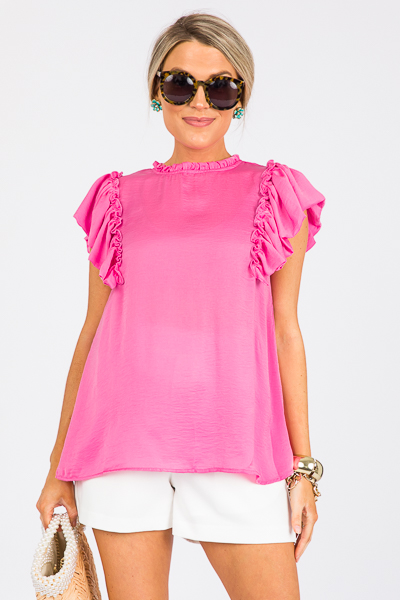 Satin Ruffle Blouse, Pink