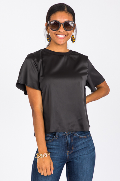 Satin Front Tee, Black