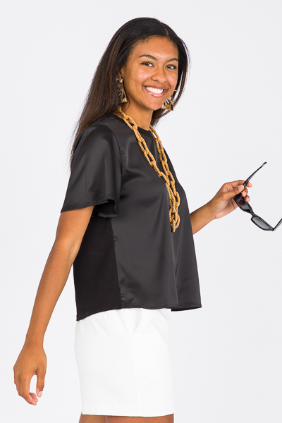 Satin Front Tee, Black