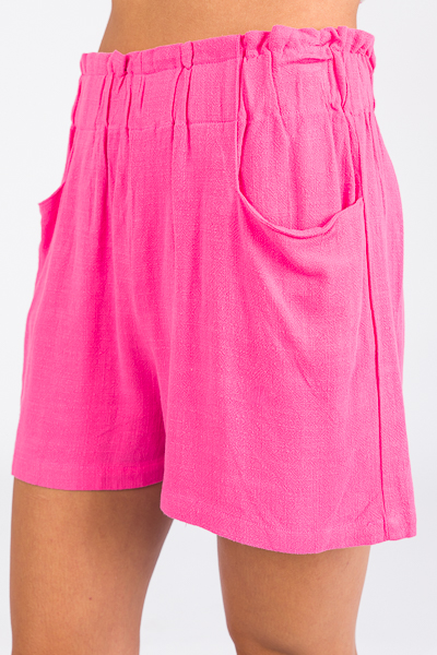 Luna Linen Shorts, Hot Pink