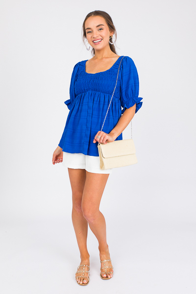 Tonal Stripe Smock Top, Royal