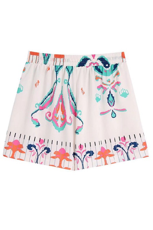 Printed Pull-On Shorts, White