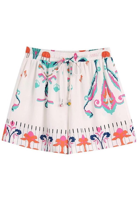 Printed Pull-On Shorts, White