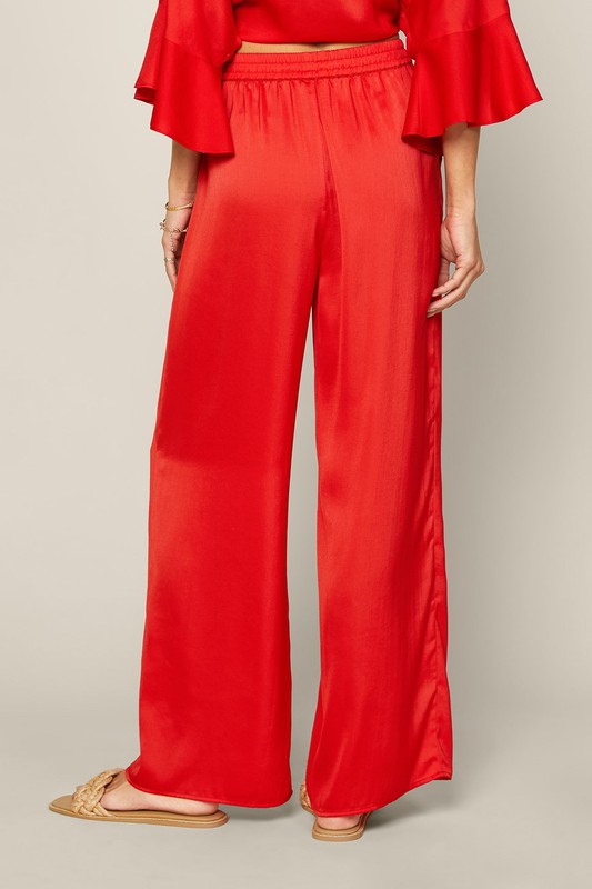 Pull-On Palazzo Pants, Coral Red