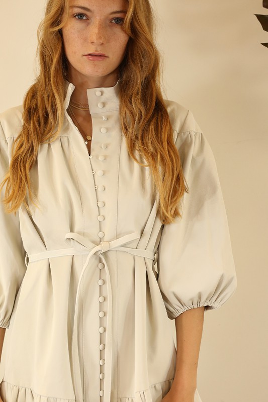 Button Front Leather Dress, Cream