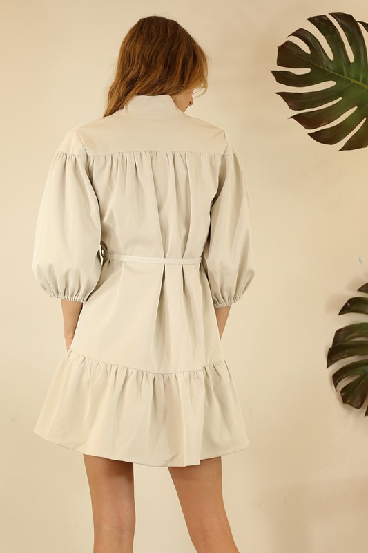 Button Front Leather Dress, Cream
