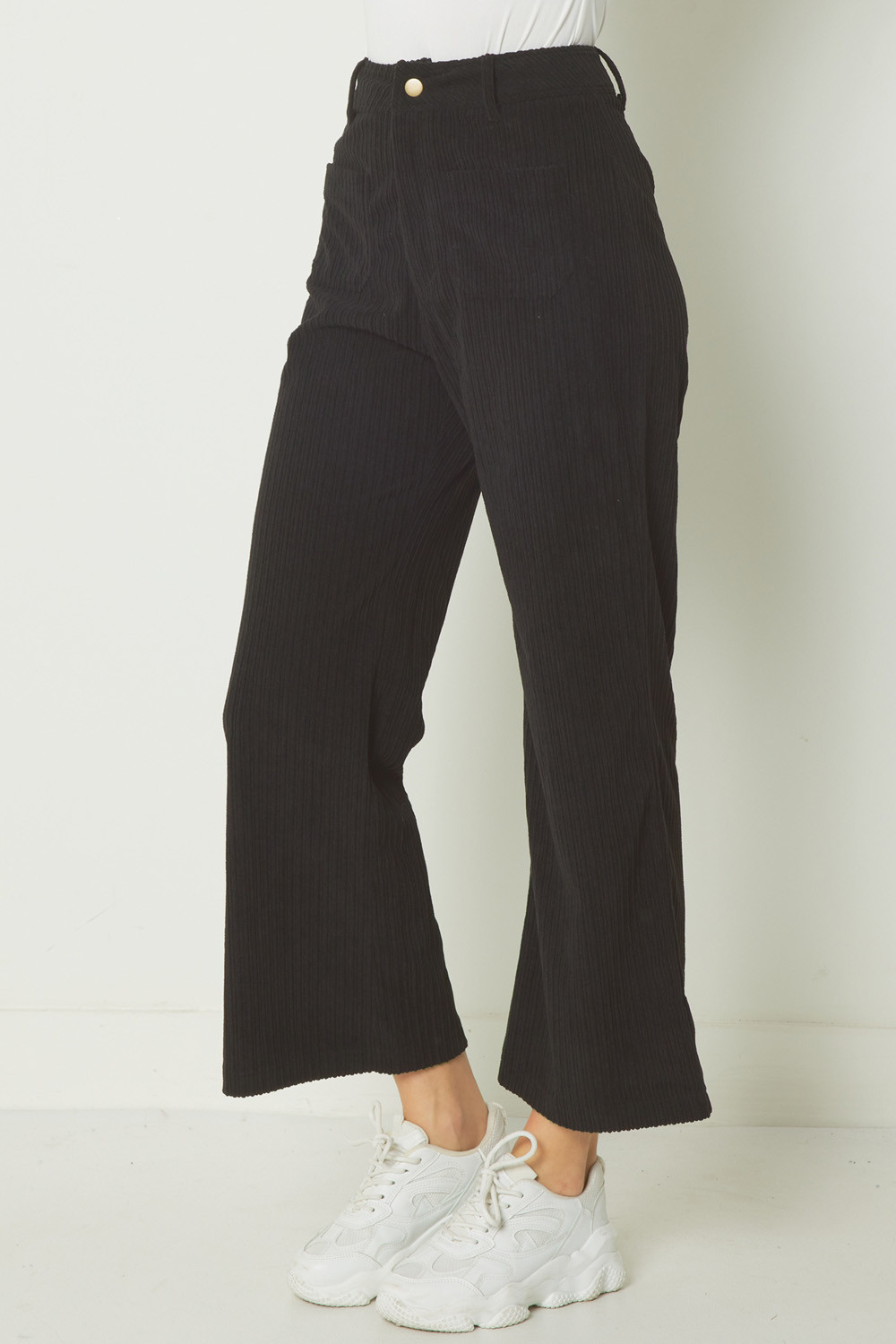 Corded Patch Pocket Pants, Blac