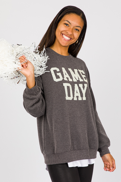 Gameday Ribbed Sweatshirt Charcoal SALE The Blue Door Boutique