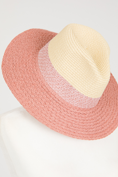 Two-Tone Straw Hat, Pink