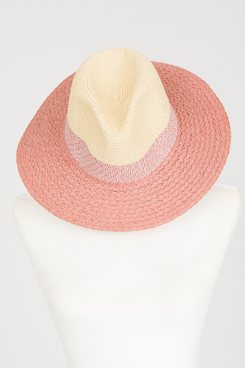 Two-Tone Straw Hat, Pink