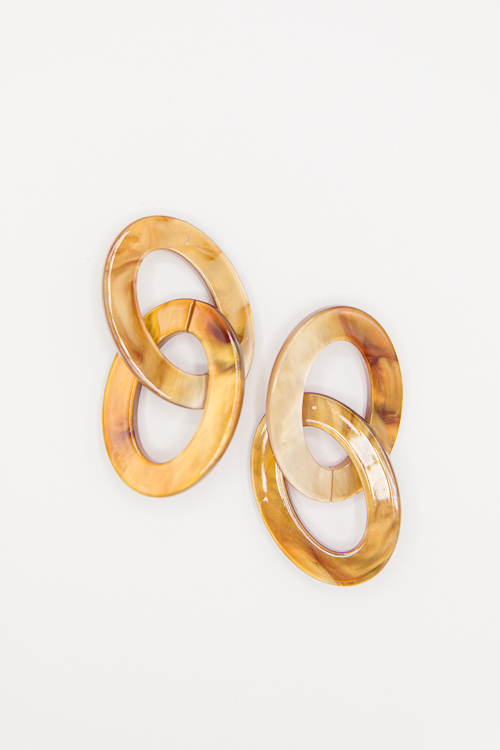 Oval Acrylic Link Earrings, Brown