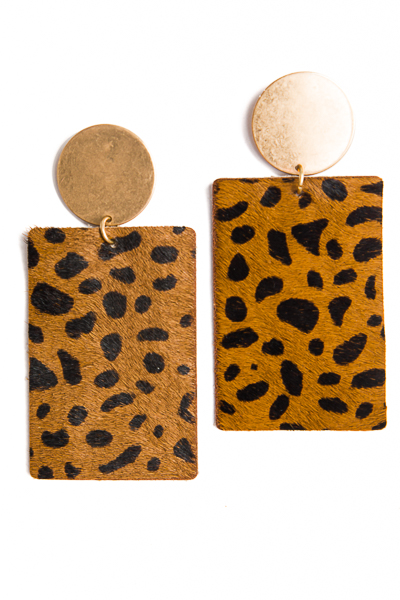 Brown Cheetah Leather Earring