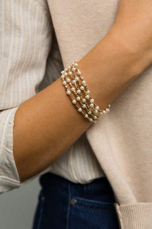 5 Row Pearl & Bead Bracelet