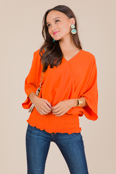 Smock Waist Wrap Top, Orange