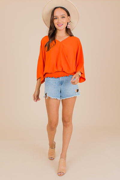 Smock Waist Wrap Top, Orange