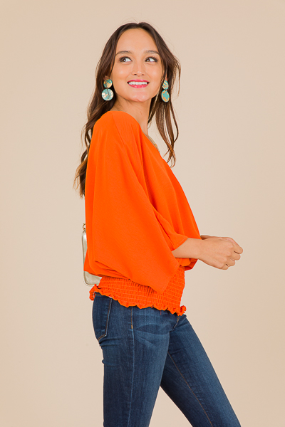 Smock Waist Wrap Top, Orange