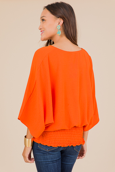 Smock Waist Wrap Top, Orange