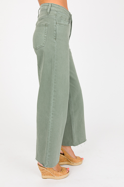 Olivia Wide Leg Jeans, Army Green
