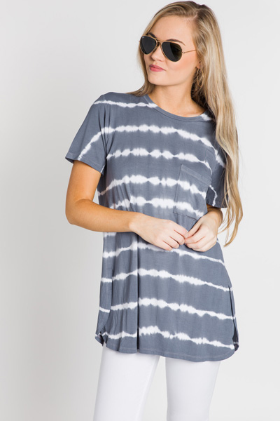 Rae Jersey Top, Gray Tie Dye
