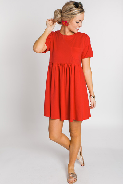 Throwback Babydoll Dress, Tomato