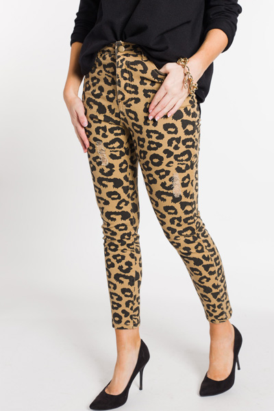Distressed Leopard Jeans