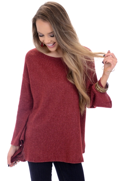 Demi Ribbed Sweater, Burgundy
