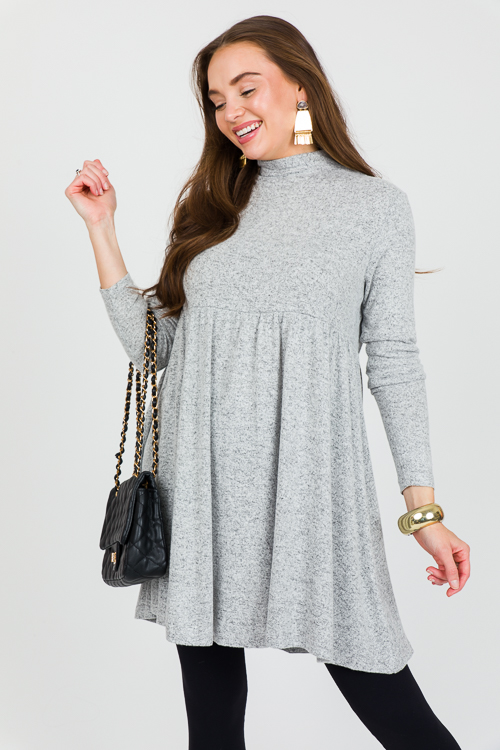 Brush Knit Babydoll Dress, Grey SALE The Blue Door Boutique
