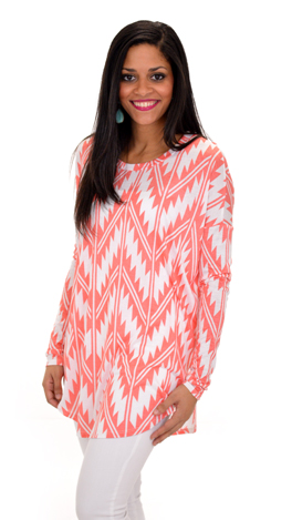 Oasis Tunic Tee, Coral Tribal