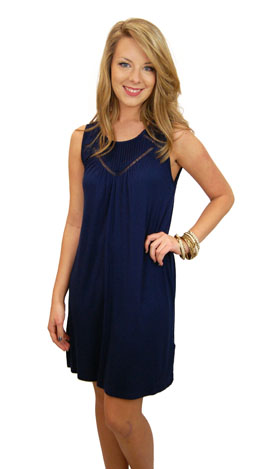 Pintuck Knit Dress, Navy