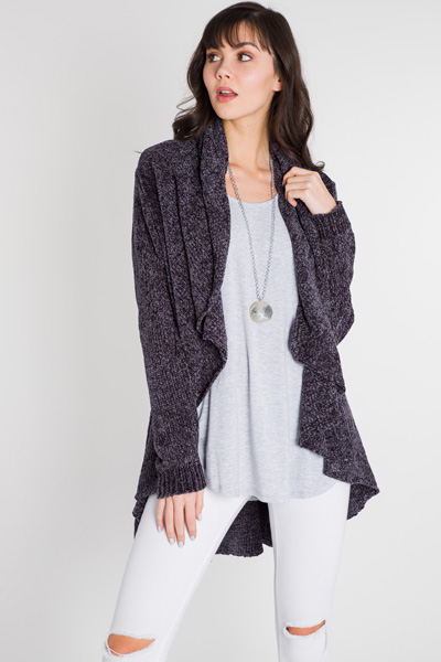 Waterfall Chenille Cardi, Charcoal