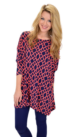 Slouchy Caftan, Coral Ikat