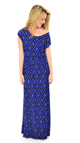 Off Shoulder Maxi, Royal Print