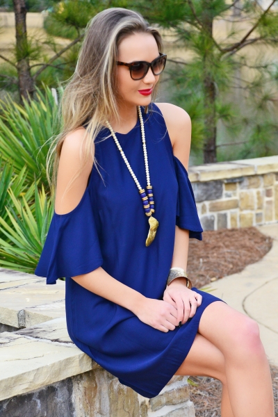 Cora Cold Shoulder Dress, Navy